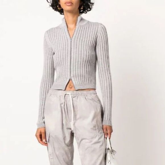 John Elliott Sweaters - NEW John Elliot Sweater Cashmere Ribbed Crop Turtle Neck Zip Up Top Gray Size L